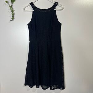 Sandra Darren Black High Neck Black Lace Overlay Cocktail Party Dress